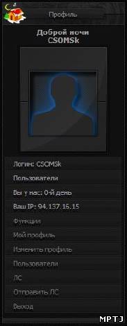 Мини профиль с временем суток и функциональным меню